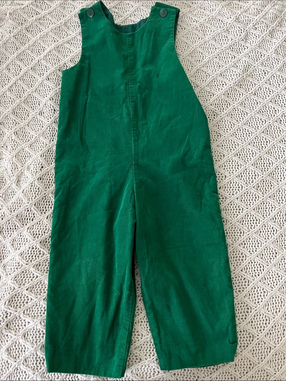 Kids Green Corduroy Button-Strap One-Piece
